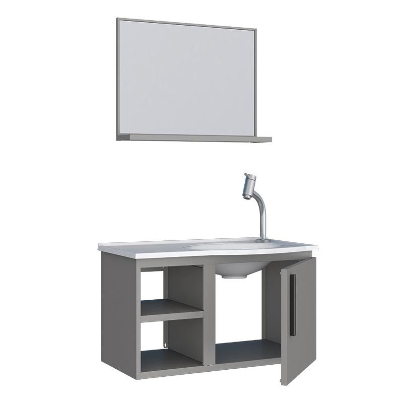 Conjunto Gabinete Para Banheiro Aço com Espelho 62x37x36cm Caju 60 Cozimax Cinza