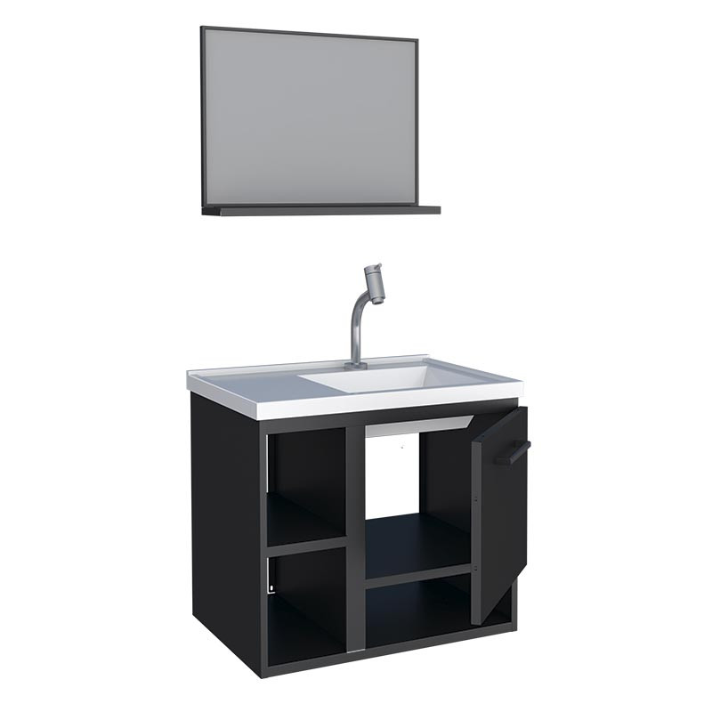Conjunto Para Banheiro Aço Gabinete e Espelho Lichia 60 Cozimax Preto