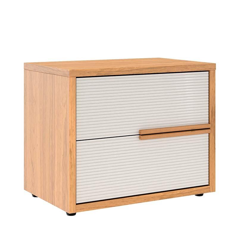 Mesa de Cabeceira 2 Gavetas Puxadores 100% MDF Concept Robel Freijo/Off White Frisado