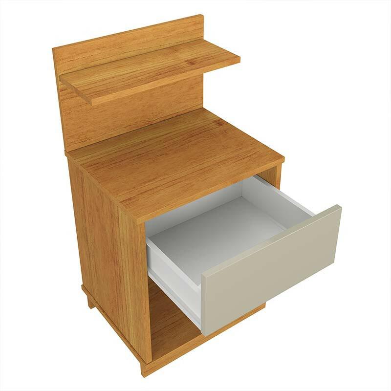 Mesa de Cabeceira 40x74cm com 1 Gaveta e Prateleira Mavie Patrimar Cinamomo/Off White