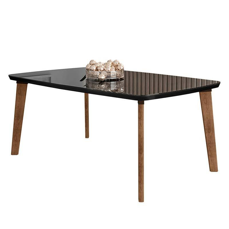 Mesa de Jantar Retrô Tampo Vidro 170x90x78 Pés Oblongo Jade RV Móveis Preto