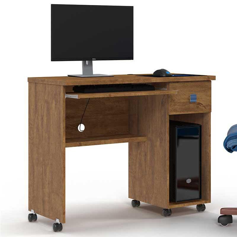 Mesa Para Computador Pequena 90cm Gaveta Vicenza Lukaliam Amêndoa