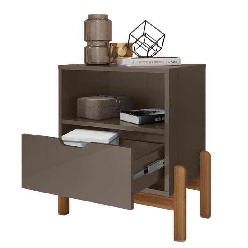 Mesa de Cabeceira 1 Gaveta 1 Nicho 52cm x 58cm Antares Casa D Cinza