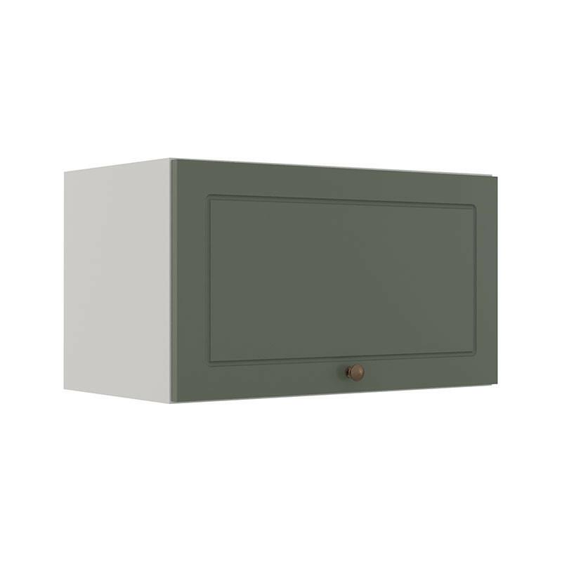 Módulo Armário Aéreo 60cm 1 Porta Basculante 100% MDF Cozinha Provence Robel Branco/Salvia Matte