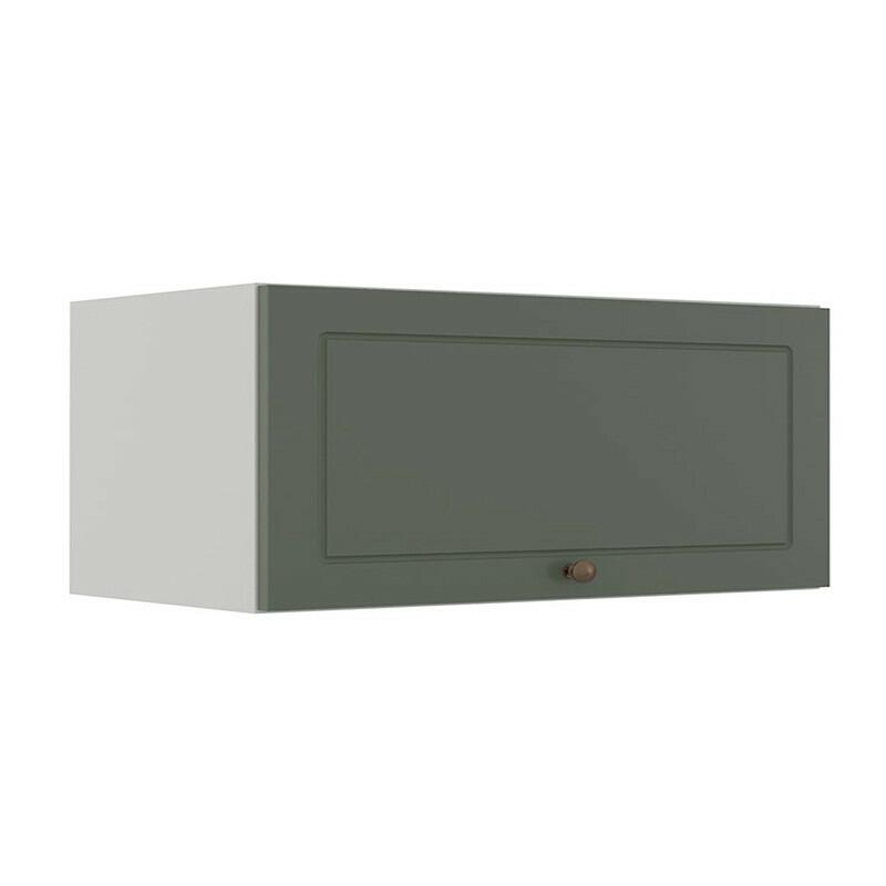 Módulo Armário Aéreo 80cm 1 Porta Basculante 100% MDF Cozinha Provence Robel Branco/Salvia Matte