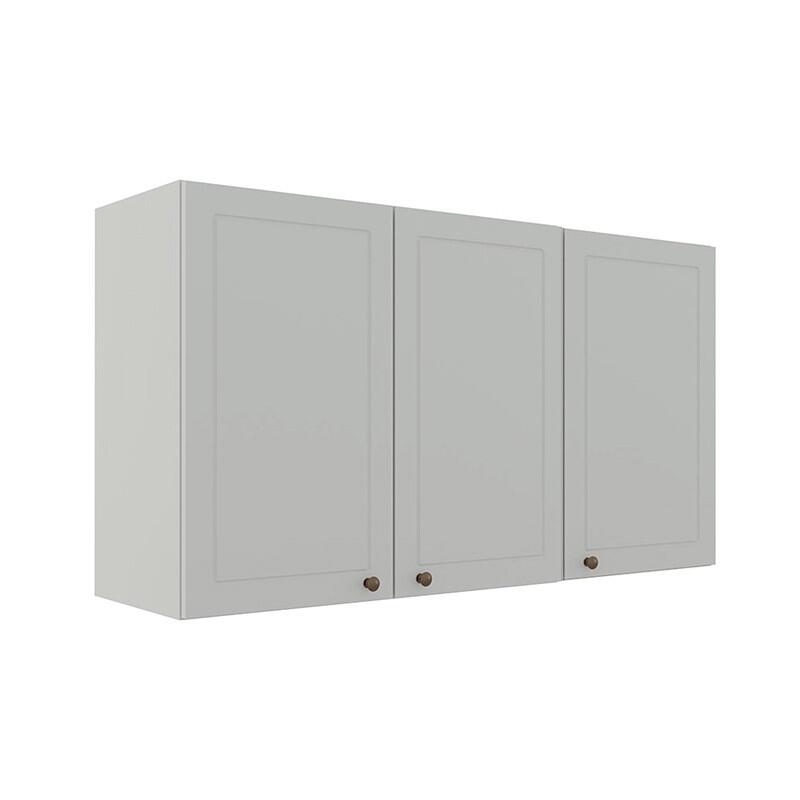 Módulo Armário Aéreo 68x120x34cm 3 Portas 100% MDF Cozinha Provence Robel Branco/Branco Matte