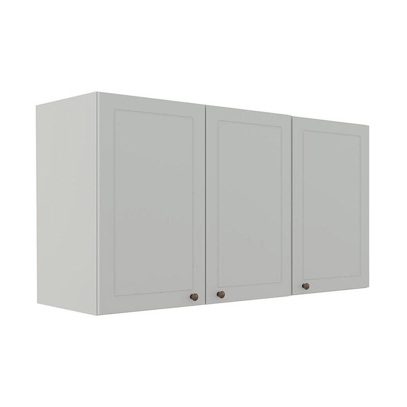 Módulo Armário Aéreo 68x120x56cm 3 Portas 100% MDF Cozinha Provence Robel Branco/Branco Matte