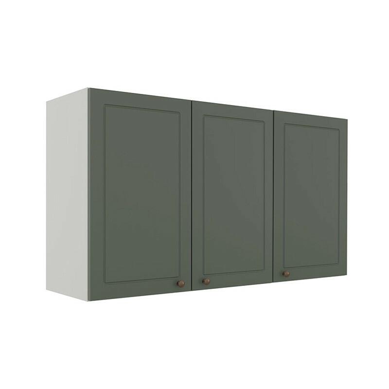 Módulo Armário Aéreo 68x120x34cm 3 Portas 100% MDF Cozinha Provence Robel Branco/Salvia Matte