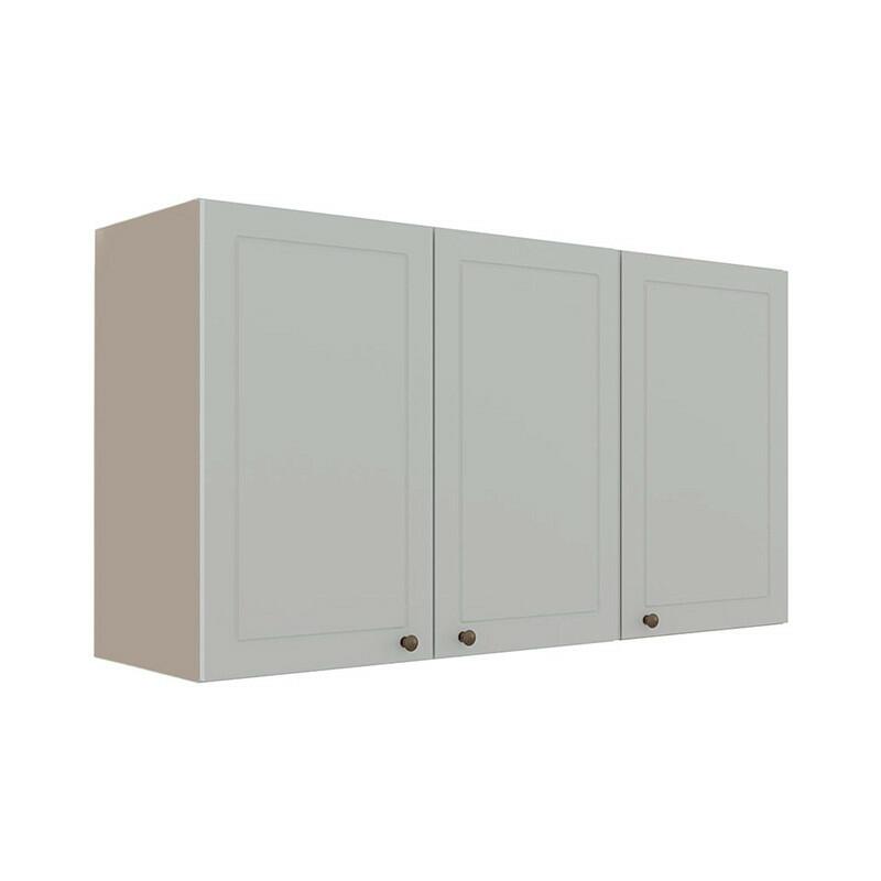 Módulo Armário Aéreo 68x120x34cm 3 Portas 100% MDF Cozinha Provence Robel Fendi/Branco Matte