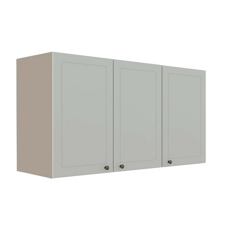 Módulo Armário Aéreo 68x120x56cm 3 Portas 100% MDF Cozinha Provence Robel Fendi/Branco Matte