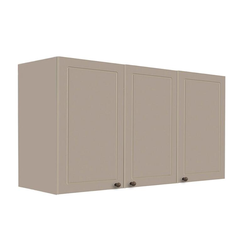 Módulo Armário Aéreo 68x120x56cm 3 Portas 100% MDF Cozinha Provence Robel Fendi/Fendi Matte