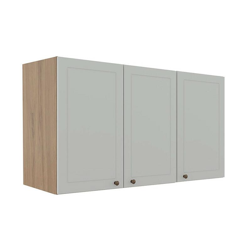 Módulo Armário Aéreo 68x120x56cm 3 Portas 100% MDF Cozinha Provence Robel Hanover/Branco Matte