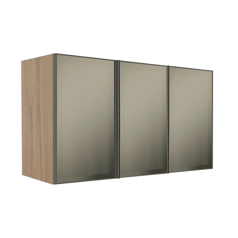 Módulo Armário Aéreo 68x120x56cm 3 Portas Vidro Reflecta Cozinha Modulada Robel Hanover