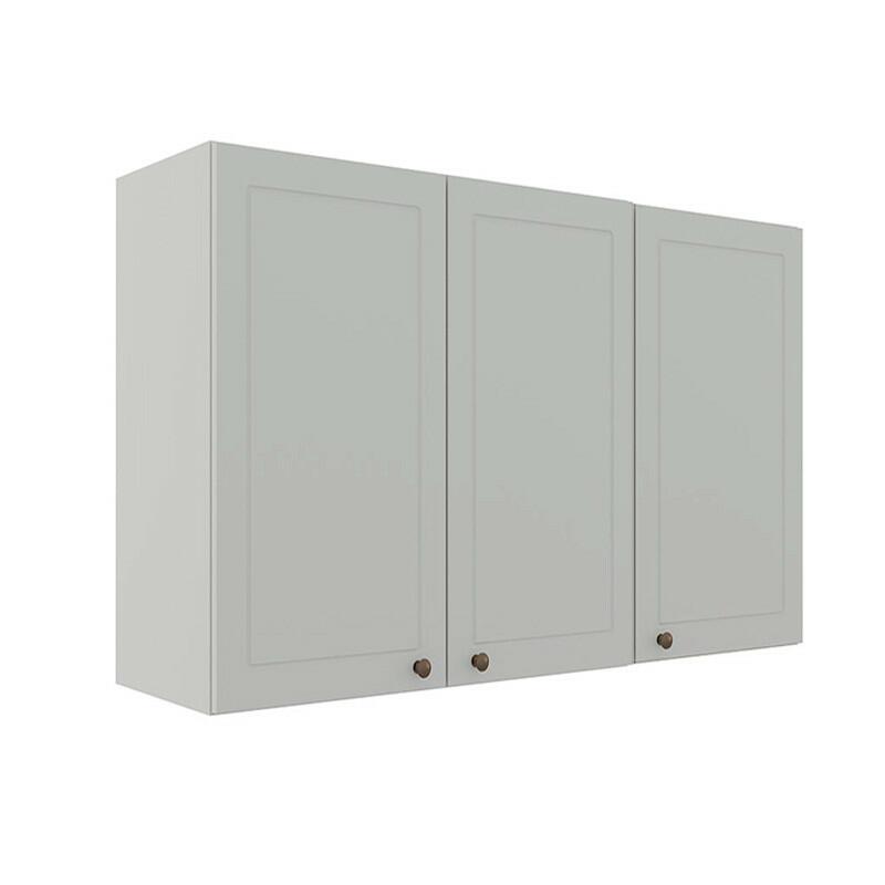 Módulo Armário Aéreo 88x120x34cm 3 Portas 100% MDF Cozinha Provence Robel Branco/Branco Matte