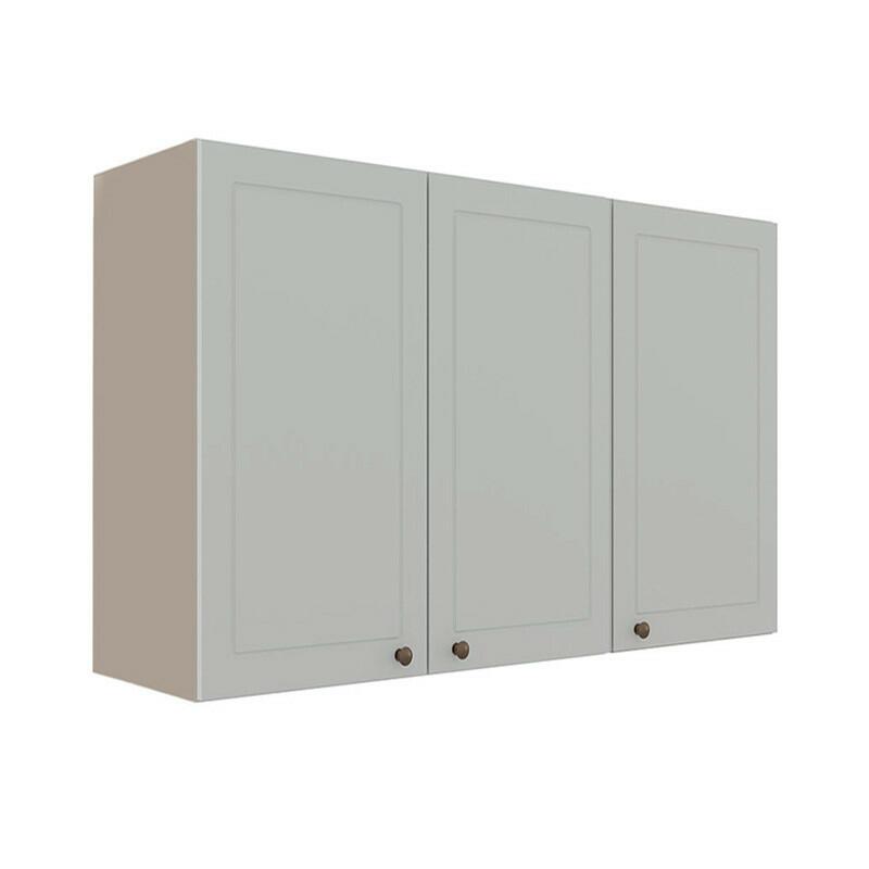 Módulo Armário Aéreo 88x120x34cm 3 Portas 100% MDF Cozinha Provence Robel Fendi/Branco Matte