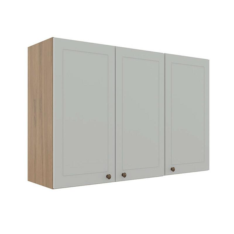 Módulo Armário Aéreo 88x120x34cm 3 Portas 100% MDF Cozinha Provence Robel Hanover/Branco Matte