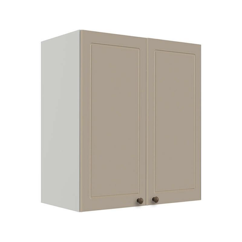 Módulo Armário Aéreo 68x60x34cm 2 Portas 100% MDF Cozinha Modulada Provence Robel Branco/Fendi Matte