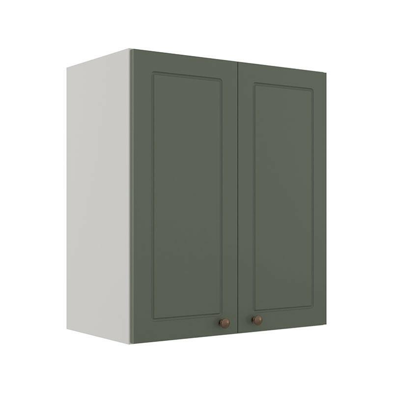 Módulo Armário Aéreo 68x60x34cm 2 Portas 100% MDF Cozinha Modulada Provence Robel Branco/Salvia Matte