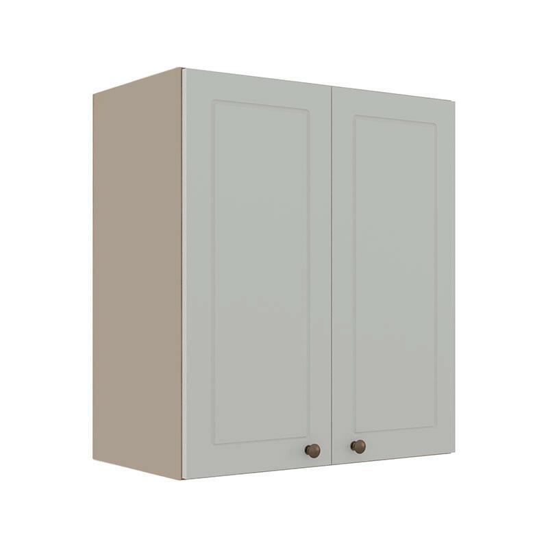 Módulo Armário Aéreo 68x60x34cm 2 Portas 100% MDF Cozinha Modulada Provence Robel Fendi/Branco Matte