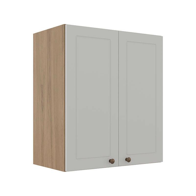 Módulo Armário Aéreo 68x60x34cm 2 Portas 100% MDF Cozinha Modulada Provence Robel Hanover/Branco Matte
