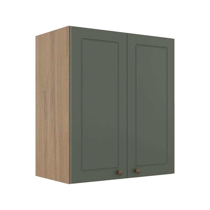 Módulo Armário Aéreo 68x60x34cm 2 Portas 100% MDF Cozinha Modulada Provence Robel Hanover/Salvia Matte