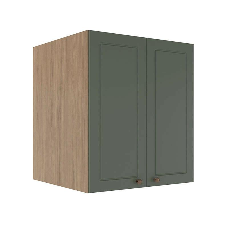 Módulo Armário Aéreo 68x60x56cm 2 Portas 100% MDF Cozinha Provence Robel Hanover/Sálvia Matte
