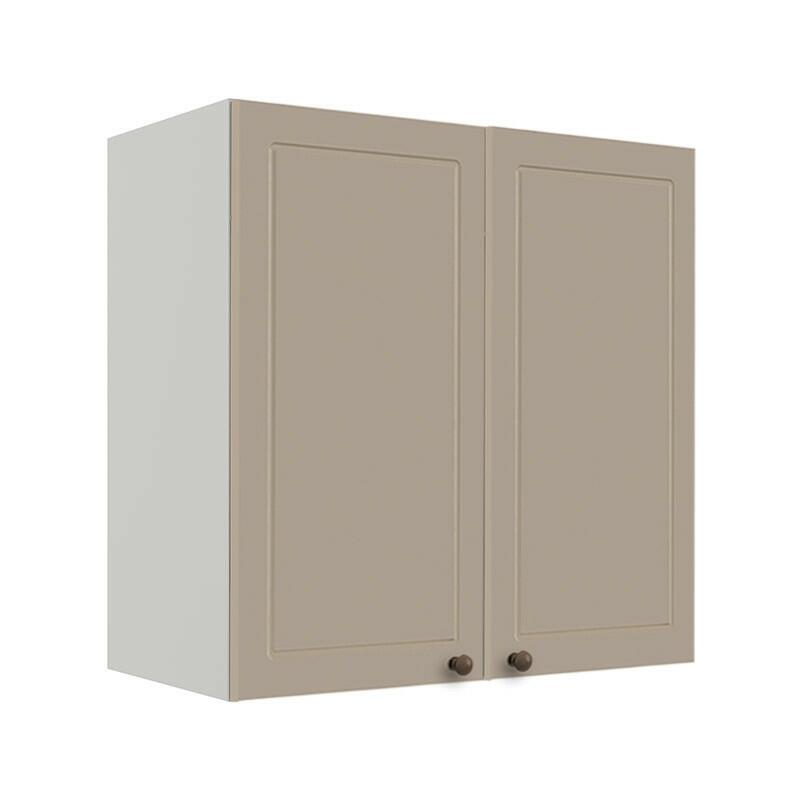 Módulo Armário Aéreo 68x70x34cm 2 Portas 100% MDF Cozinha Modulada Provence Robel Branco/Fendi Matte