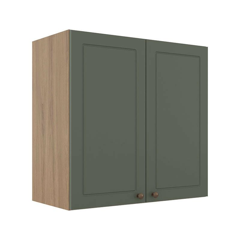 Módulo Armário Aéreo 68x70x34cm 2 Portas 100% MDF Cozinha Modulada Provence Robel Hanover/Salvia Matte