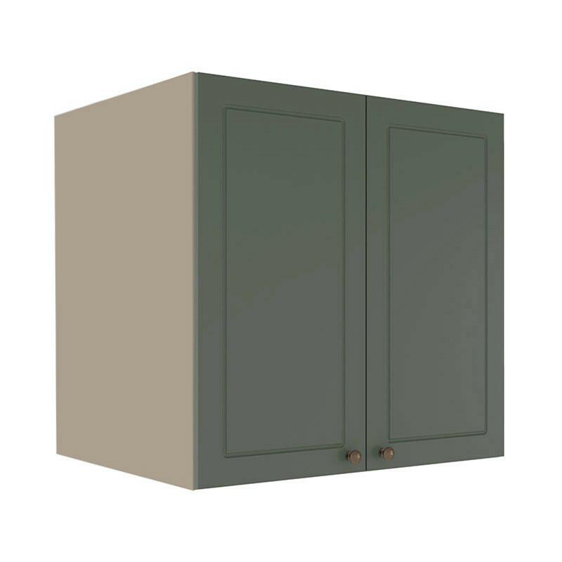 Módulo Armário Aéreo 68x70x56cm 2 Portas 100% MDF Cozinha Provence Robel Fendi/Sálvia Matte