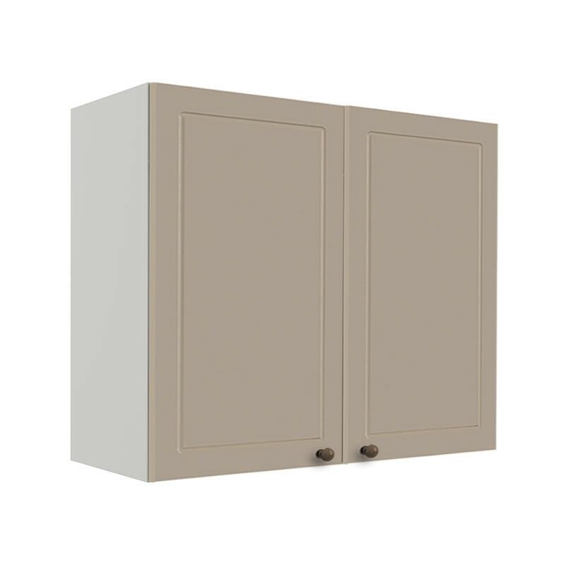 Módulo Armário Aéreo 68x80x34cm 2 Portas 100% MDF Cozinha Modulada Provence Robel Branco/Fendi Matte