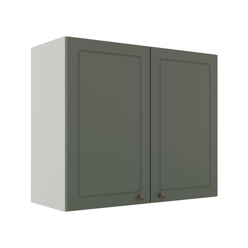 Módulo Armário Aéreo 68x80x34cm 2 Portas 100% MDF Cozinha Modulada Provence Robel Branco/Salvia Matte