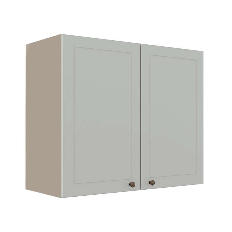 Módulo Armário Aéreo 68x80x34cm 2 Portas 100% MDF Cozinha Modulada Provence Robel Fendi/Branco Matte