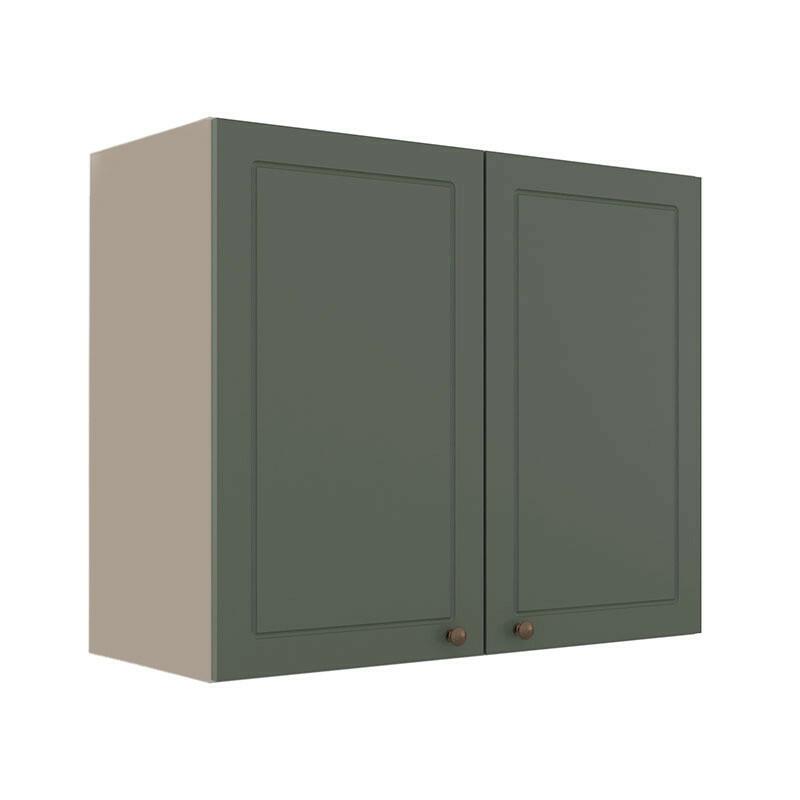 Módulo Armário Aéreo 68x80x34cm 2 Portas 100% MDF Cozinha Modulada Provence Robel Hanover/Salvia Matte