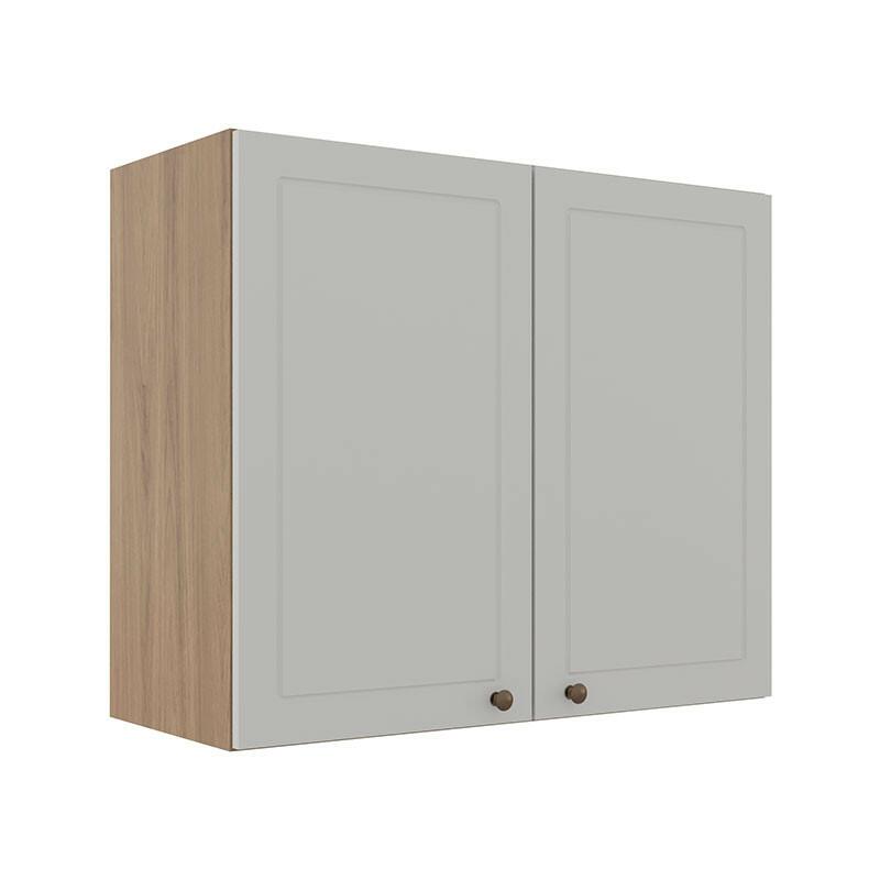 Módulo Armário Aéreo 68x80x34cm 2 Portas 100% MDF Cozinha Modulada Provence Robel Hanover/Branco Matte