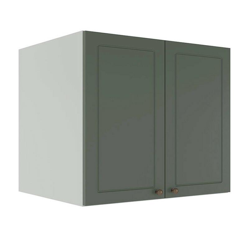 Módulo Armário Aéreo 68x80x56cm 2 Portas 100% MDF Cozinha Provence Robel Branco/Sálvia Matte