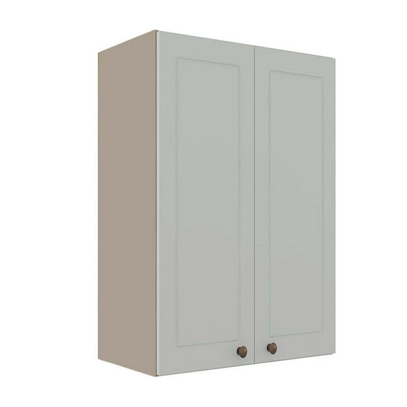 Módulo Armário Aéreo 88x60x34cm 2 Portas 100% MDF Cozinha Provence Robel Fendi/Branco Matte