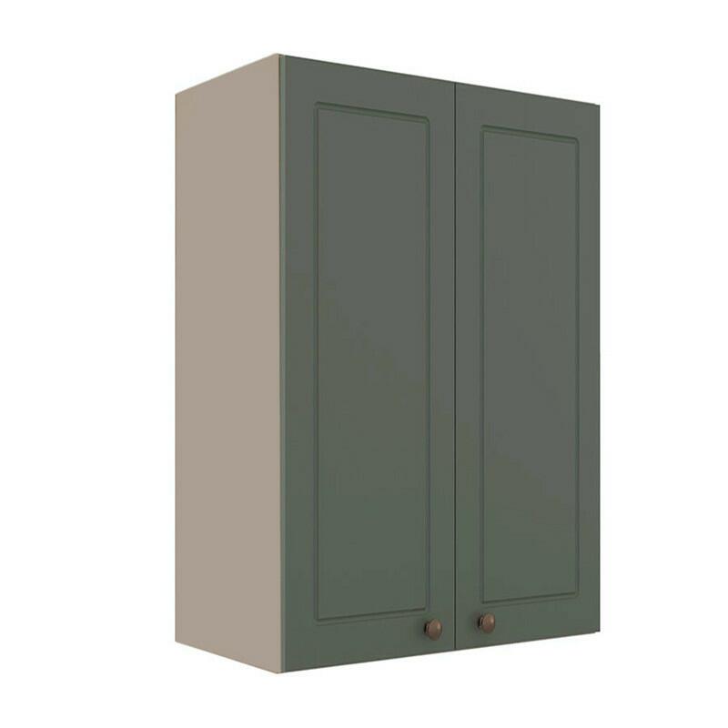 Módulo Armário Aéreo 88x60x34cm 2 Portas 100% MDF Cozinha Provence Robel Fendi/Salvia Matte