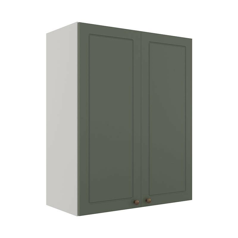 Módulo Armário Aéreo 88x70x34cm 2 Portas 100% MDF Cozinha Provence Robel Branco/Salvia Matte