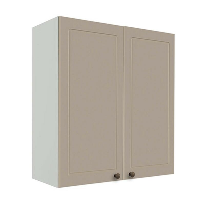 Módulo Armário Aéreo 88x80x34cm 2 Portas 100% MDF Cozinha Provence Robel Branco/Fendi Matte