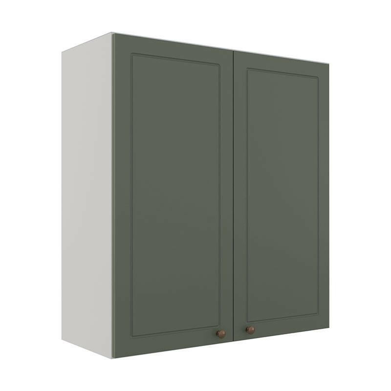 Módulo Armário Aéreo 88x80x34cm 2 Portas 100% MDF Cozinha Provence Robel Branco/Salvia Matte