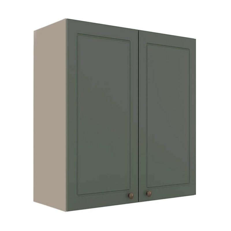 Módulo Armário Aéreo 88x80x34cm 2 Portas 100% MDF Cozinha Provence Robel Fendi/Salvia Matte