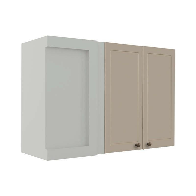 Módulo Armário Aéreo Canto Reto 68x100x34cm 100% MDF Cozinha Provence Robel Branco/Fendi Matte