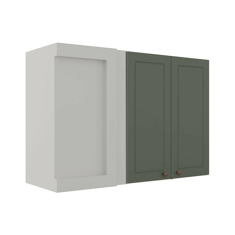 Módulo Armário Aéreo Canto Reto 68x100x34cm 100% MDF Cozinha Provence Robel Branco/Salvia Matte