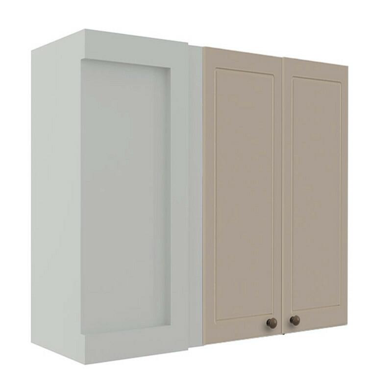 Módulo Armário Aéreo Canto Reto 88x100x34cm 100% MDF Cozinha Provence Robel Branco/Fendi Matte