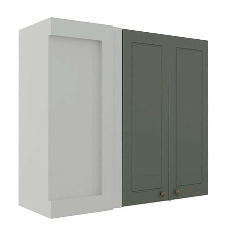 Módulo Armário Aéreo Canto Reto 88x100x34cm 100% MDF Cozinha Provence Robel Branco/Salvia Matte