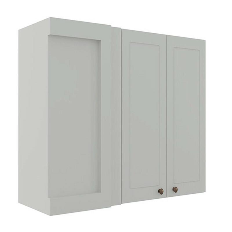 Módulo Armário Aéreo Canto Reto 88x100x34cm 100% MDF Cozinha Provence Robel Branco/Branco Matte