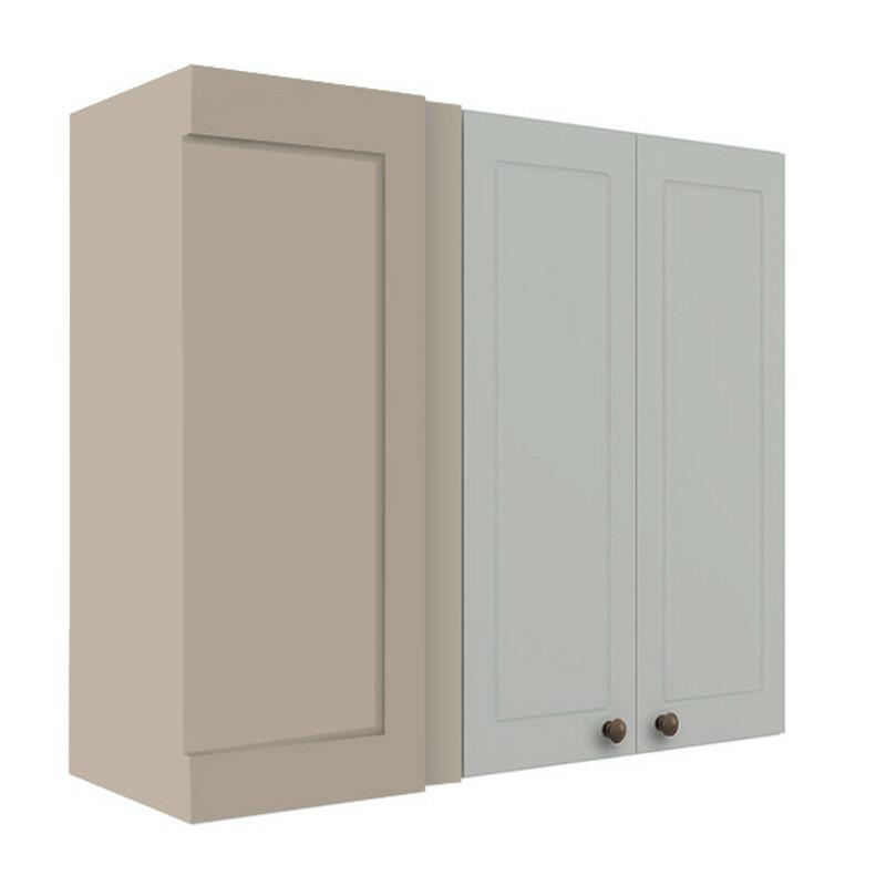 Módulo Armário Aéreo Canto Reto 88x100x34cm 100% MDF Cozinha Provence Robel Fendi/Branco Matte