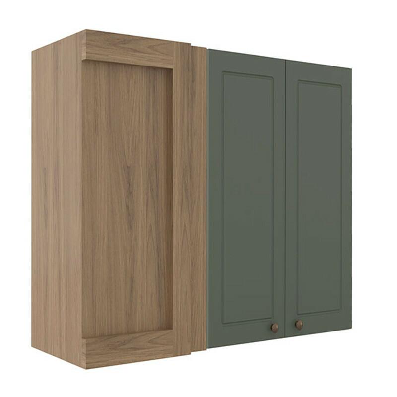 Módulo Armário Aéreo Canto Reto 88x100x34cm 100% MDF Cozinha Provence Robel Hanover/Salvia Matte