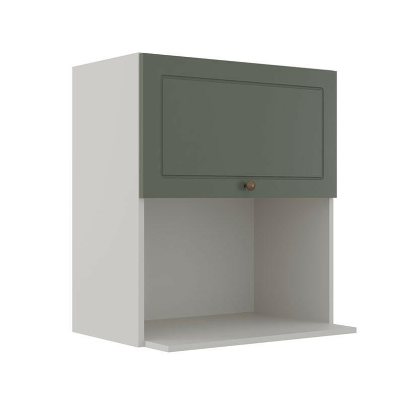 Módulo Armário Aéreo Nicho Micro-Ondas 68x60x43cm 100% MDF Cozinha Provence Robel Branco/Salvia Matte