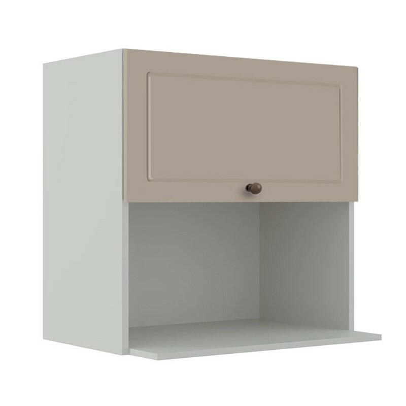 Módulo Armário Aéreo Nicho Micro-Ondas 68x70x43cm 100% MDF Cozinha Provence Robel Branco/Fendi Matte